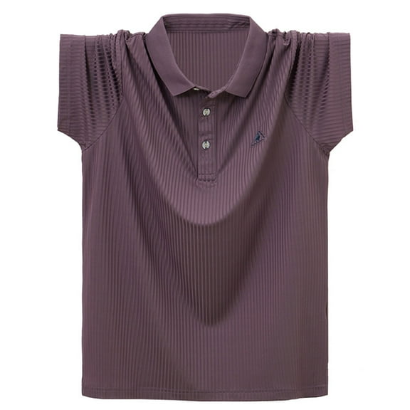 AHTJRT Men's Casual Short Sleeve Ribbed Cotton Polo Shirt Point Collar Button-Up Solid Color Blouse Red L