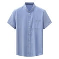 thumbnail image 1 of AHTJRT Men's Casual Short Sleeve Striped Button Down Shirt Versatile Chest Pocket Lightweight Classic Fit Relaxed Blouse Sky Blue L, 1 of 5