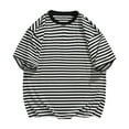thumbnail image 1 of AHTJRT Men's Casual Short Sleeve Striped T Shirt Soft Relaxed Fit Trendy Stripe Pattern Versatile Any Occasion Blouse Black L, 1 of 8