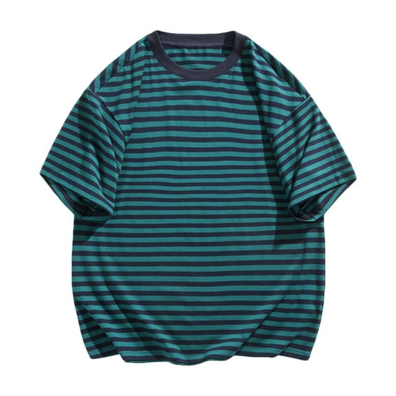 AHTJRT Men's Casual Short Sleeve Striped T Shirt Soft Relaxed Fit Trendy Stripe Pattern Versatile Any Occasion Blouse Green L