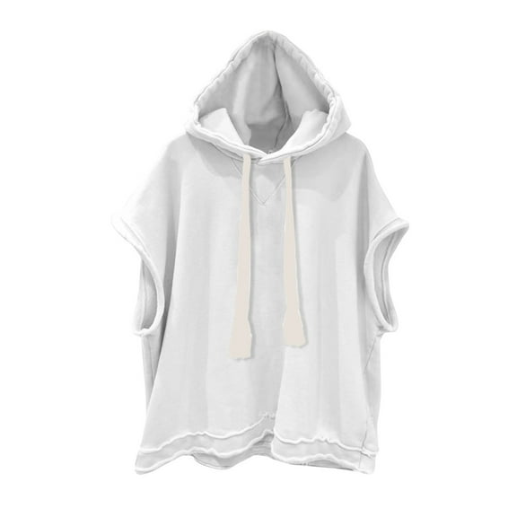 AHTJRT Men's Casual Sleeveless Hoodie Stylish Comfy Pullover Drawstring Tee White M
