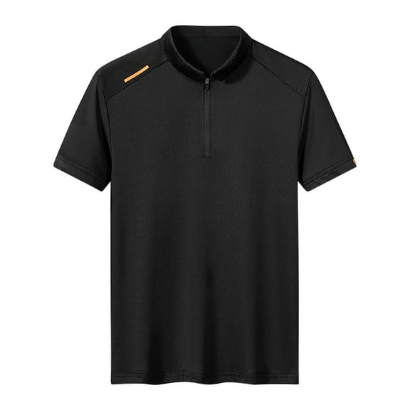 AHTJRT Men's Casual Slim Fit Short Sleeve 1/4 Zip Pullover Basic Tee Summer Classic Workout Tunic Black L