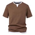 thumbnail image 1 of AHTJRT Men's Casual Soft Stylish Stretchy Contrast Color Fitted Henley Tee Tops Coffee M, 1 of 4