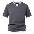 thumbnail image 1 of AHTJRT Men's Casual Soft Stylish Stretchy Contrast Color Fitted Henley Tee Tops Dark Gray XL, 1 of 4