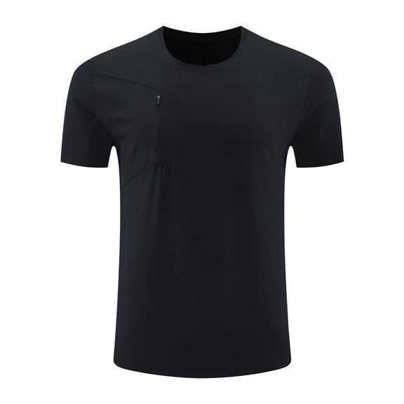 AHTJRT Men's Casual Sport Short Sleeve Breathable Stretch Soft Gym Muscle Workout Training Tshirts with Pocket Tees Tops Blouses Black 3XL