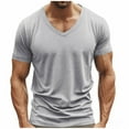 thumbnail image 1 of AHTJRT Men's Casual V-Neck Short Sleeve Gym Athletic T-Shirt Fashion Tee Top Workout Bodybuilding Shirts Gray M, 1 of 9