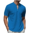 thumbnail image 1 of AHTJRT Men's Casual V-Neck Short Sleeve Zipper Workout Gym Athletic Summer Basic Tee Shirts Outfit Tops Tees Clothes Blue 3XL, 1 of 9