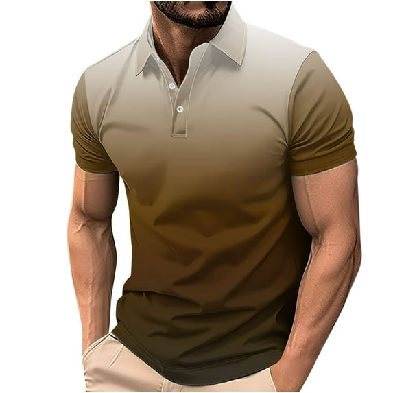 AHTJRT Men's Classic Fit Lapel Collar Shirt Gradient Short Sleeve Business and Casual Fashion Top Multicolor 3XL