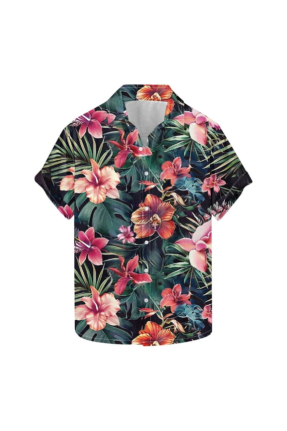 Men's Classic Retro Aloha Shirt Gradient Palm Fronds Tropical Hippie Style Multicolor 4XL