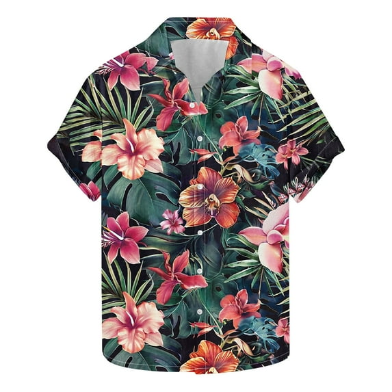 AHTJRT Men's Classic Retro Aloha Shirt Gradient Palm Fronds Tropical Hippie Style Multicolor 5XL