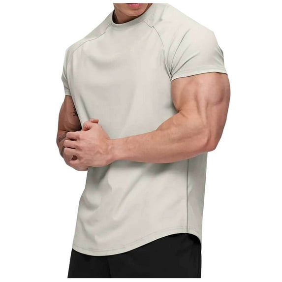 AHTJRT Men's Classic Soft Short Sleeve Crew Neck T-Shirt for a Fitted and Elastic Comfort Beige L