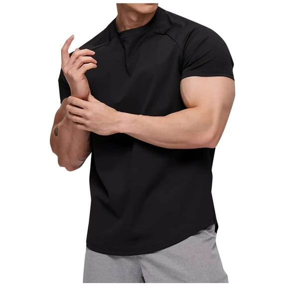 AHTJRT Men's Classic Soft Short Sleeve Crew Neck T-Shirt for a Fitted and Elastic Comfort Black M
