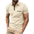 thumbnail image 1 of AHTJRT Men's Classic Waffle Plaid Shirt Casual Short Sleeve with Contrast Collar Golf Top Beige 2XL, 1 of 2