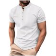 thumbnail image 1 of AHTJRT Men's Cotton Linen Henley Shirt Short Sleeve Classic Slim Fit Button-Down Pullover Tee (Big & Tall Sizes) White M, 1 of 9