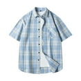 thumbnail image 1 of AHTJRT Men's Cotton Plaid Short Sleeve Casual Button Down Pocket Shirt Light Blue L, 1 of 4