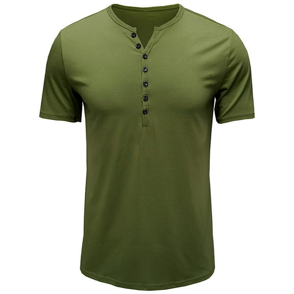 AHTJRT Men's Cotton Short Sleeve Henley Shirt V-Notch Neck Casual Muscle Fit with Half Button T-Shirt Green S