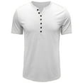 thumbnail image 1 of AHTJRT Men's Cotton Short Sleeve Henley Shirt V-Notch Neck Casual Muscle Fit with Half Button T-Shirt White M, 1 of 6