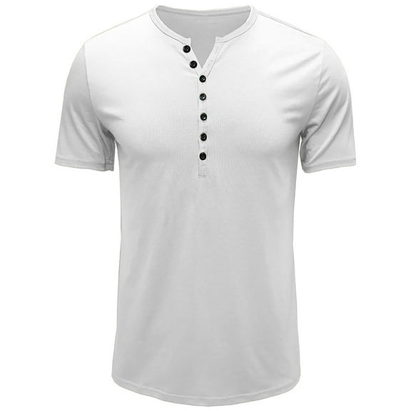 AHTJRT Men's Cotton Short Sleeve Henley Shirt V-Notch Neck Casual Muscle Fit with Half Button T-Shirt White XL
