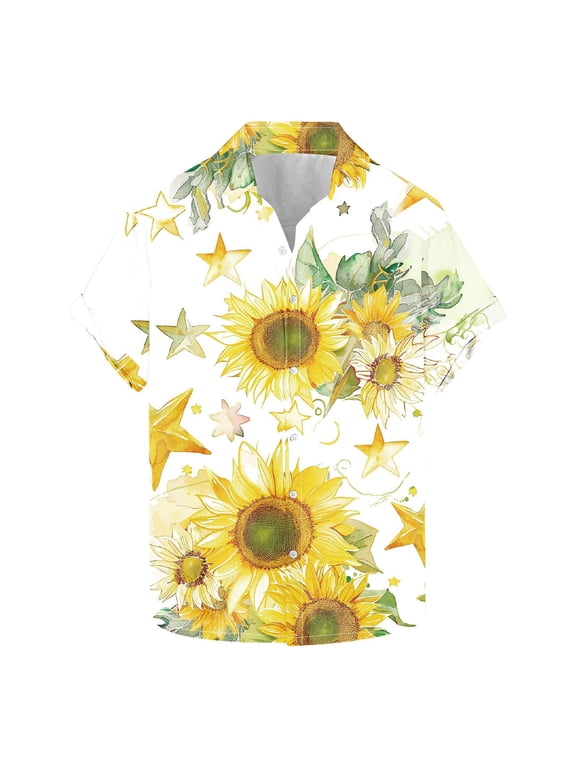 Men's Cuban Collar Shirt Bamboo Cluster Patterns Relaxed Dinner Parties Multicolor M