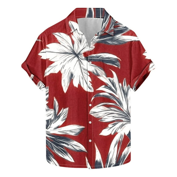 AHTJRT Men's Cuban Collar Shirt Gradient Palm Fronds Beach Bonfire Gatherings Multicolor L