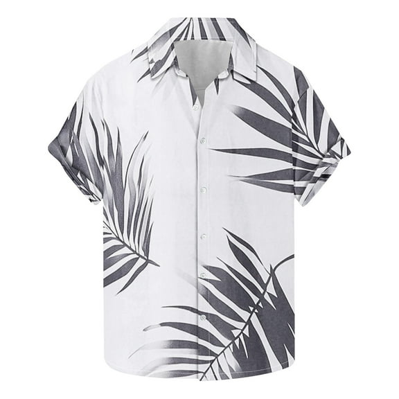 AHTJRT Men's Cuban Collar Shirt Gradient Palm Fronds Beach Bonfire Gatherings Multicolor L