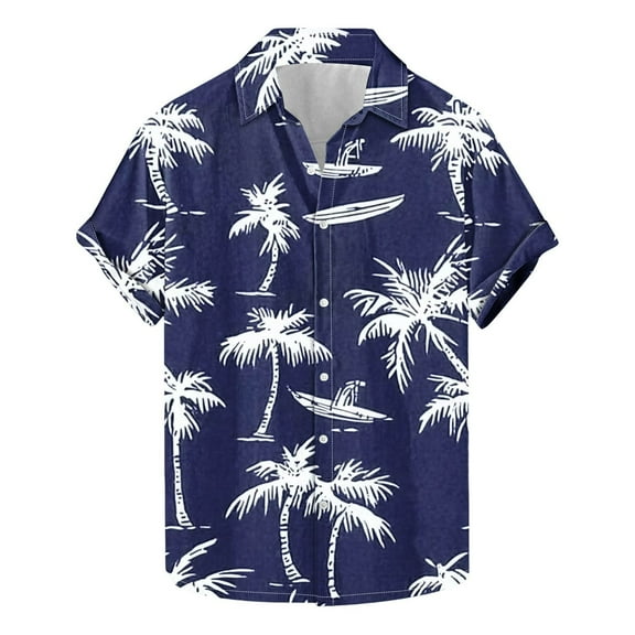 AHTJRT Men's Drop Shoulder Hawaiian Shirt Tropical Fern Layers Poolside Relaxation Multicolor 3XL
