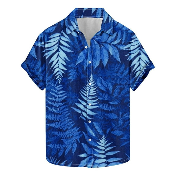 AHTJRT Men's Drop Shoulder Hawaiian Shirt Tropical Fern Layers Poolside Relaxation Multicolor L