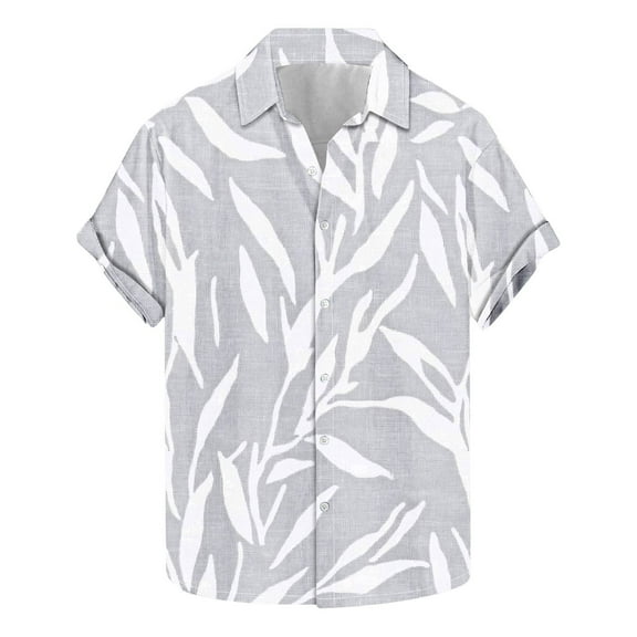 AHTJRT Men's Drop Shoulder Hawaiian Shirt Tropical Fern Layers Poolside Relaxation Multicolor S