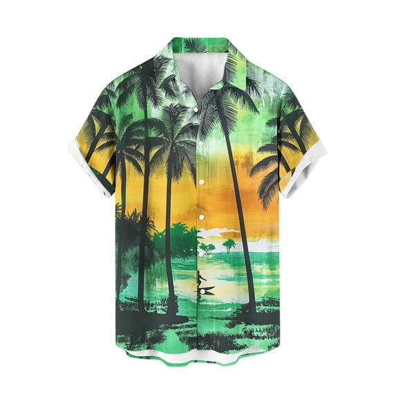 AHTJRT Men's Drop Shoulder Hawaiian Shirt Watercolor Hibiscus Blooms Tropical Vibes Multicolor 2XL