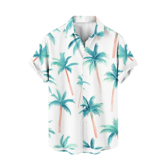 AHTJRT Men's Drop Shoulder Hawaiian Shirt Watercolor Hibiscus Blooms Tropical Vibes Multicolor L