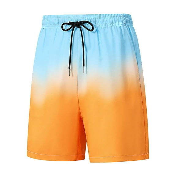 AHTJRT Men's Gradient Colorblock Shorts Stylish Drawstring Elastic Waist Swim Trunks Orange 2XL