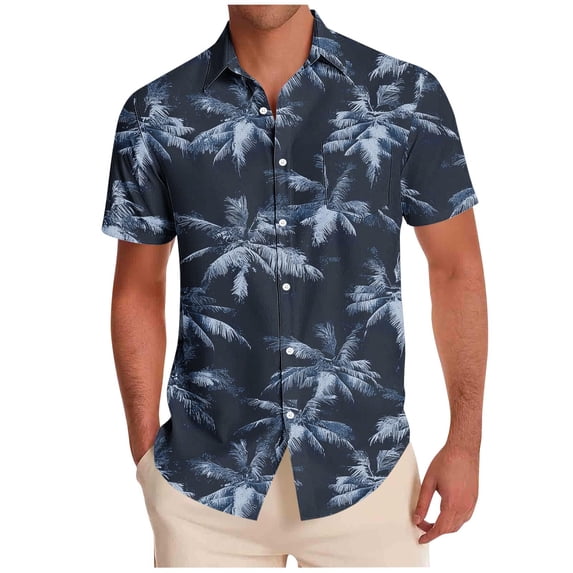 Wrtxtat Men's Hawaiian Shirts Lapel Short Sleeve Full Button Down Novelty Cruise Holiday Shirts Summer Holiday Vacation Beach Party Shirts Navy#02 XXXXL