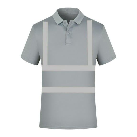 AHTJRT Men's High Visibility Reflective Golf Shirt Short Sleeve Safety Workwear Classic Collar Button Up Lightweight Comfortable All Day Wear Blouse Gray 3XL