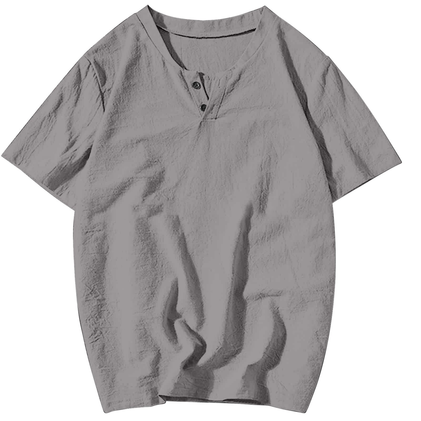 AHTJRT Men's Lightweight Cotton Linen V-Neck T-Shirt Casual Short ...