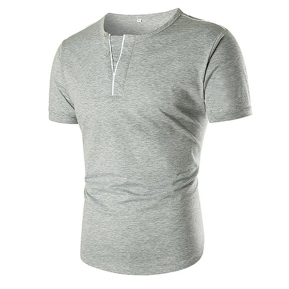 AHTJRT Men's Lightweight Summer Henley T-Shirt Basic V-Neck Solid Color Casual Short Sleeve Workout Top Gray L