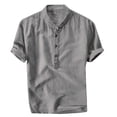 thumbnail image 1 of AHTJRT Men's Linen Henley Tunic 3/4 Sleeve Lightweight Cotton T-Shirt for Beach and Yoga Gray XL, 1 of 5
