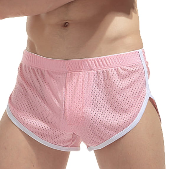 AHTJRT Men's Mesh Booty Shorts 3 Inch Breathable Quick-Dry Smooth Lounge Active Swimming Shorts Ranger Panties Pink L