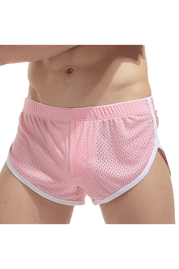 Men's Mesh Booty Shorts 3 Inch Breathable Quick-Dry Smooth Lounge Active Swimming Shorts Ranger Panties Pink M