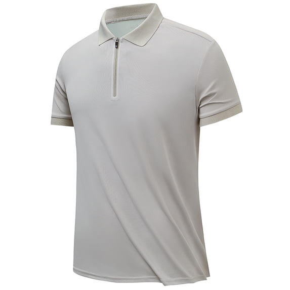 AHTJRT Men's Moisture-Wicking Short Sleeve Polo Collared Athletic Shirt for Golf and Tennis Zipper Closure Khaki 2XL