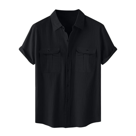 AHTJRT Men's Muscle Fit Short Sleeve Shirt Casual Cardigan with Double Pockets Dress Shirt for Men Black 5XL