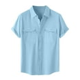 thumbnail image 1 of AHTJRT Men's Muscle Fit Short Sleeve Shirt Casual Cardigan with Double Pockets Dress Shirt for Men Light Blue 4XL, 1 of 9