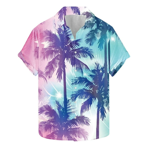 AHTJRT Men's Oversized Camp Shirt Hibiscus Watercolor Blooms Chic Resort Wear Multicolor 4XL