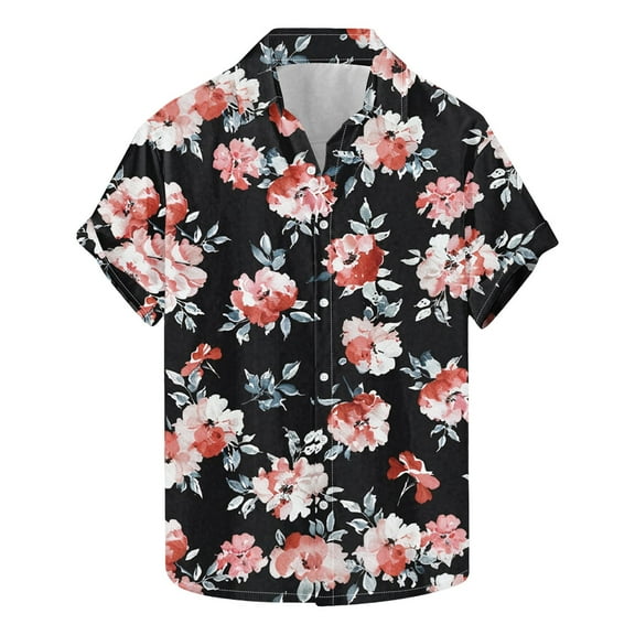 AHTJRT Men's Oversized Camp Shirt Hibiscus Watercolor Blooms Chic Resort Wear Multicolor M