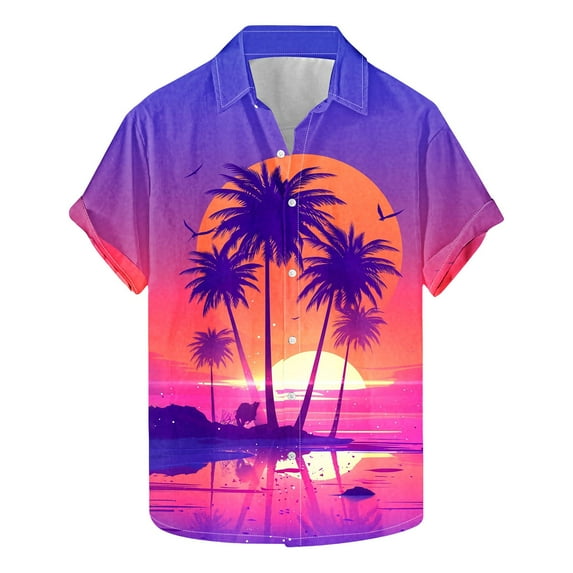 AHTJRT Men's Oversized Camp Shirt Hibiscus Watercolor Blooms Chic Resort Wear Multicolor XL