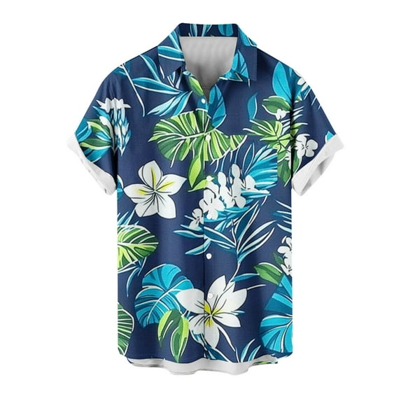 AHTJRT Men's Palazzo Shirt Watercolor Hibiscus Tropical Escape Style Sky Blue L