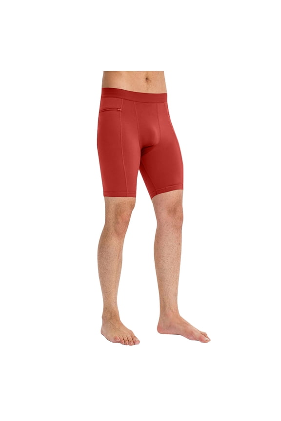 Men's Performance Compression Shorts Pocketed Athletic Underwear for Yoga Workouts and Running Red L