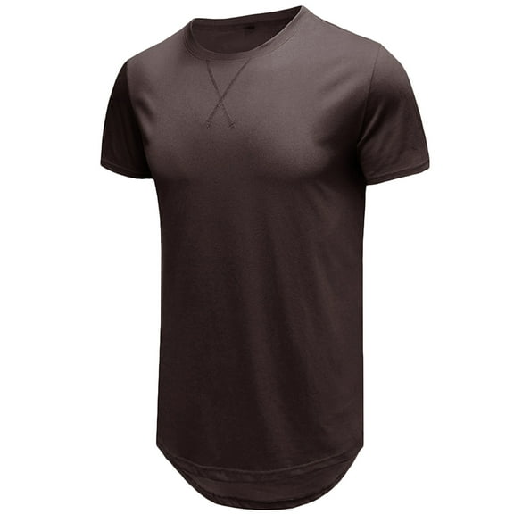 AHTJRT Men's Premium Longline Curve Hem Droptail T-Shirt for Hipster Style Brown XL