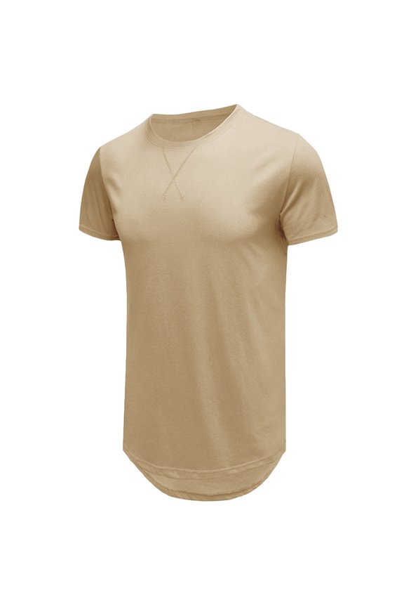 Men's Premium Longline Curve Hem Droptail T-Shirt for Hipster Style Khaki 2XL