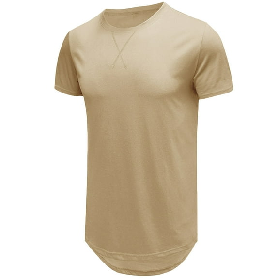 AHTJRT Men's Premium Longline Curve Hem Droptail T-Shirt for Hipster Style Khaki M