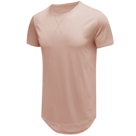 AHTJRT Men's Premium Longline Curve Hem Droptail T-Shirt for Hipster Style Pink L